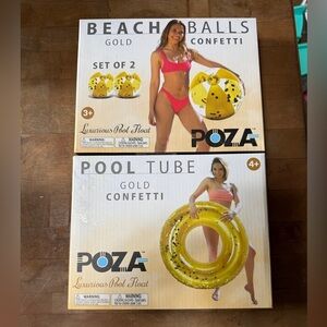 POZA Gold Confetti Beach Balls and Pool Tube Set BRAND NEW Swimming Pool Fun